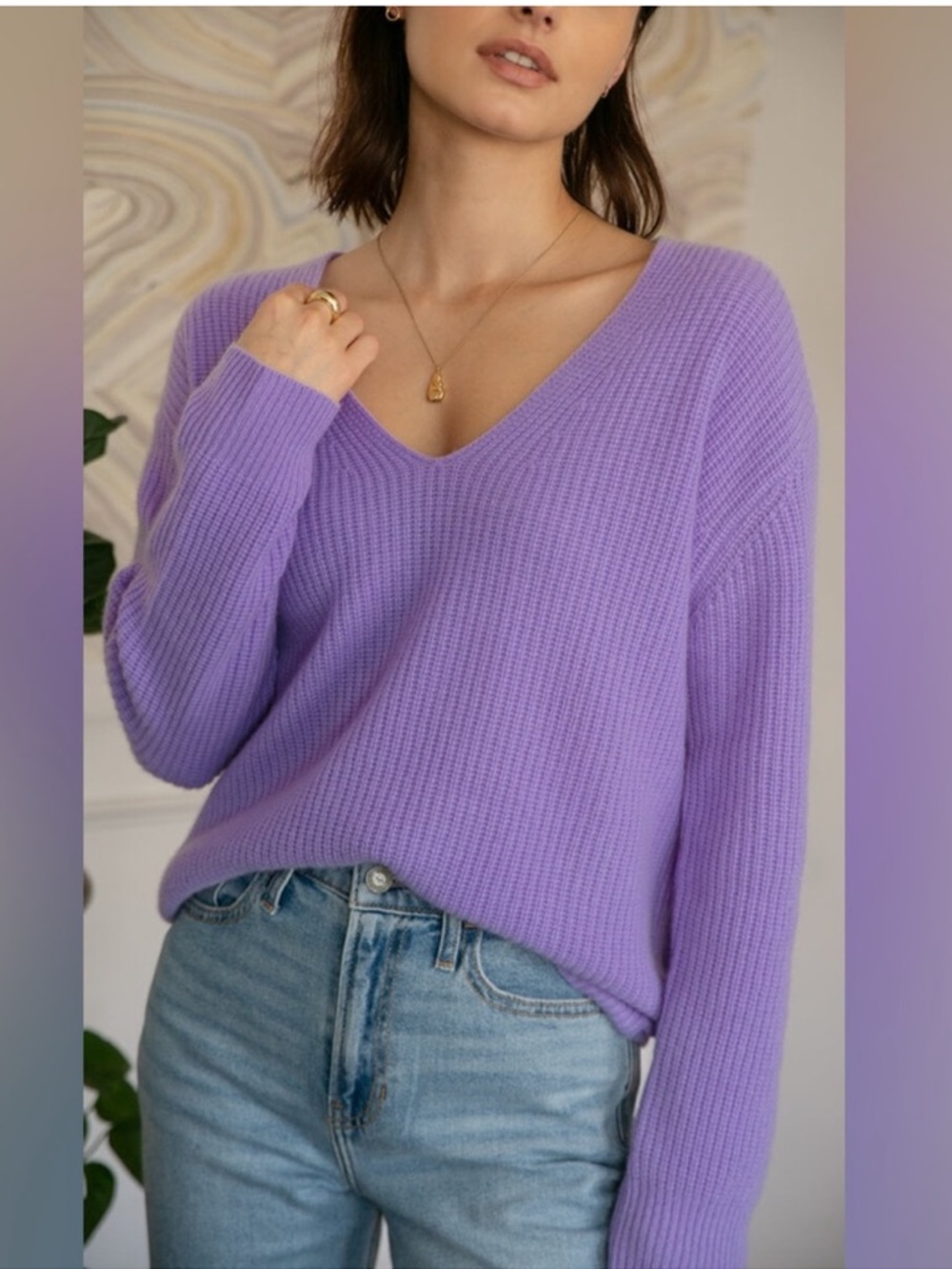 Ravella Como Cashmere Fisherman Sweater in L in Rich Lavender